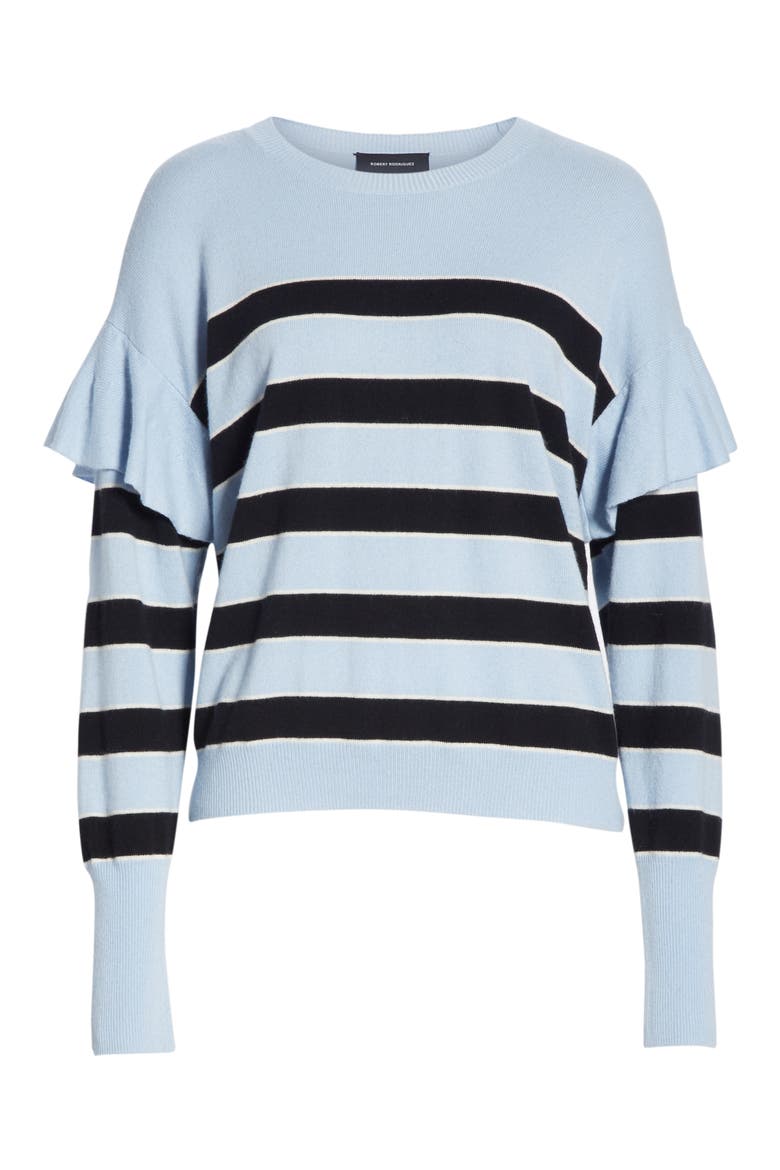 Olivia Ruffle Stripe Sweater, Alternate, color, SKY/ BLACK