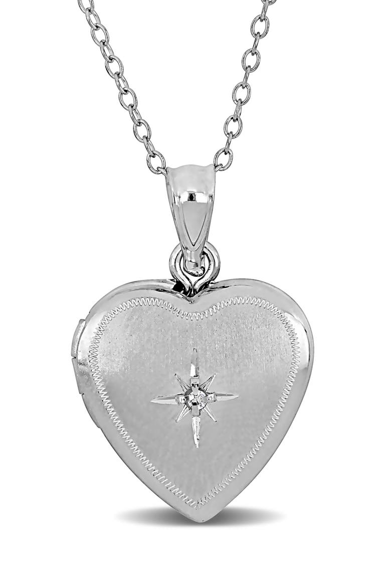 Cubic Zirconia Heart Locket Pendant Necklace, Main, color, SILVER