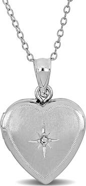 DELMAR Cubic Zirconia Heart Locket Pendant Necklace