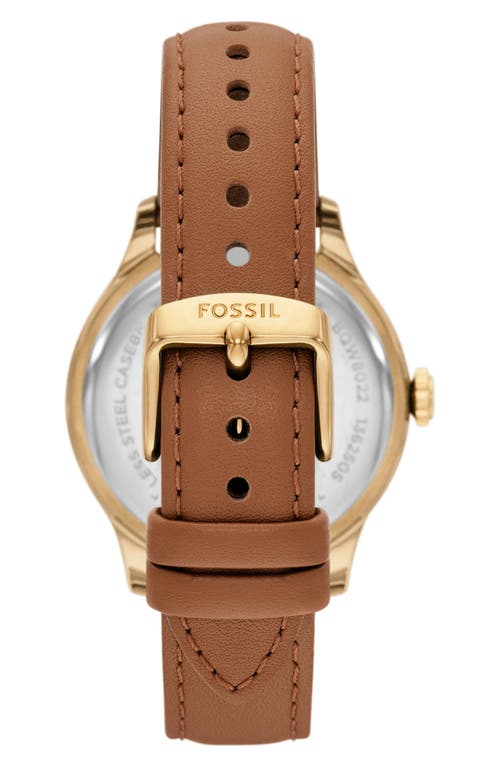 Fossil Brynn Multifunction Leather Strap Watch, 38mm In Gold