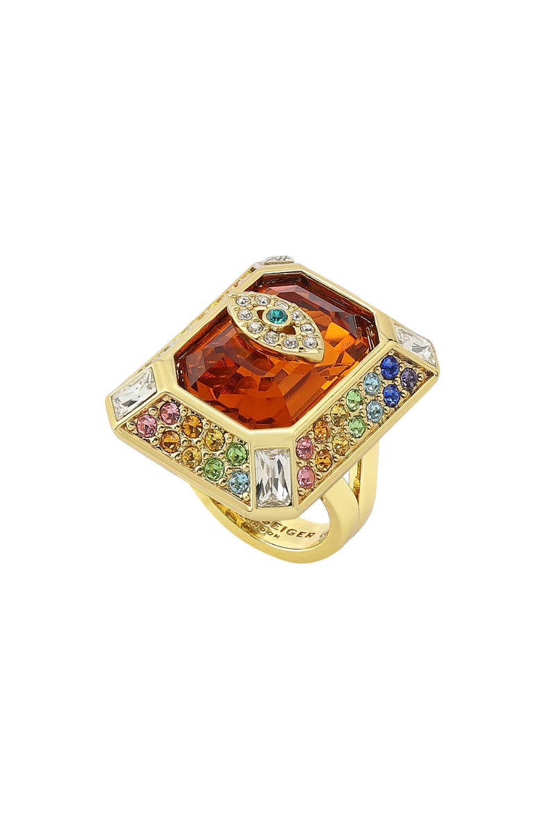 Kurt Geiger London Pavé Evil Eye Cocktail Ring, Main, color, Orange