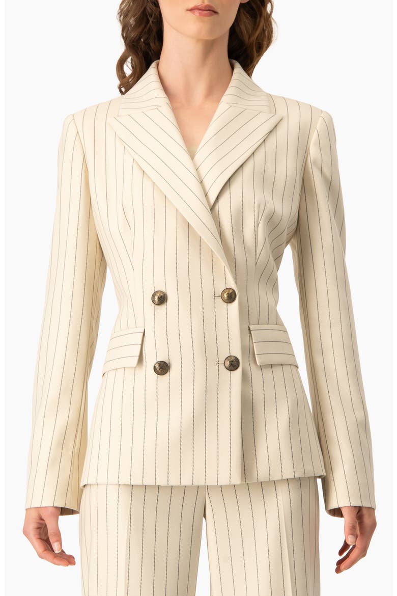 Pinstripe Double-Breasted Blazer, Main, color, Beige