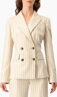 IVONNE Pinstripe Double-Breasted Blazer