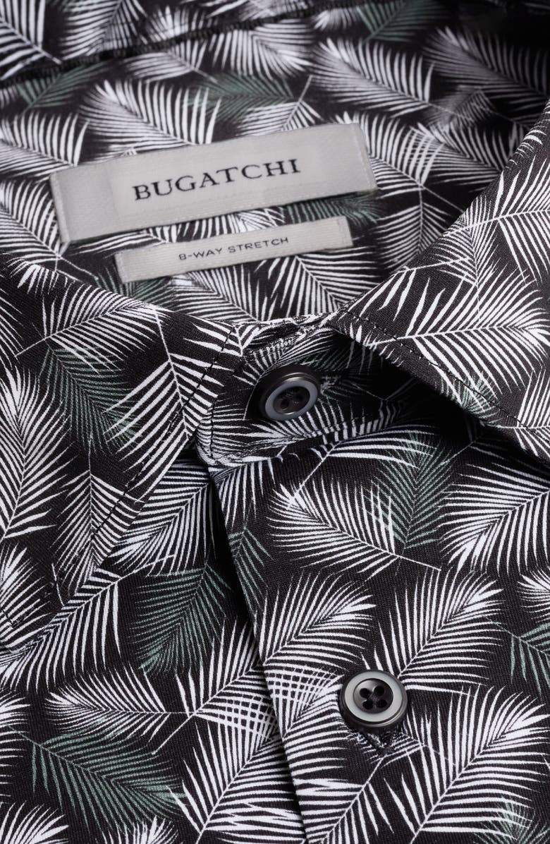 Bugatchi Milo OoohCotton<sup>®</sup> Leaf Print Short Sleeve Button-Up Shirt, Alternate, color, Black
