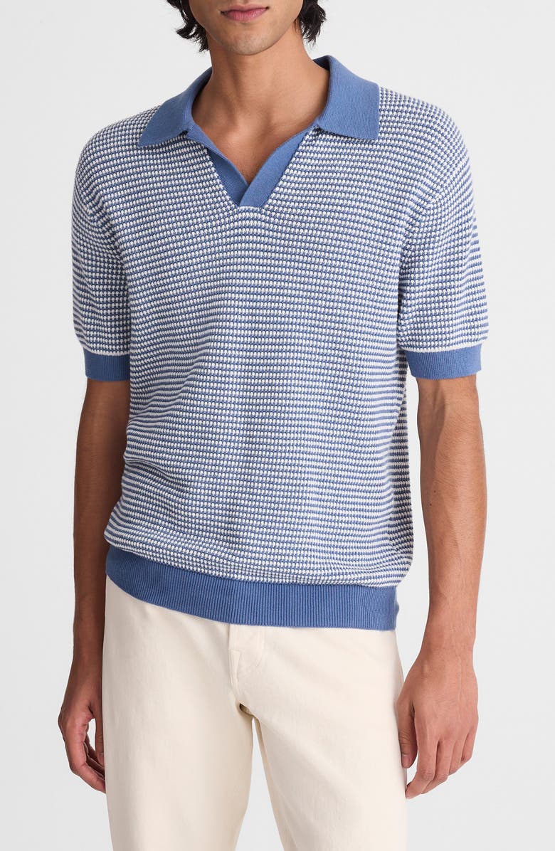 Madewell Textured Stitch Johnny Collar Sweater Polo, Main, color, Steel Blue