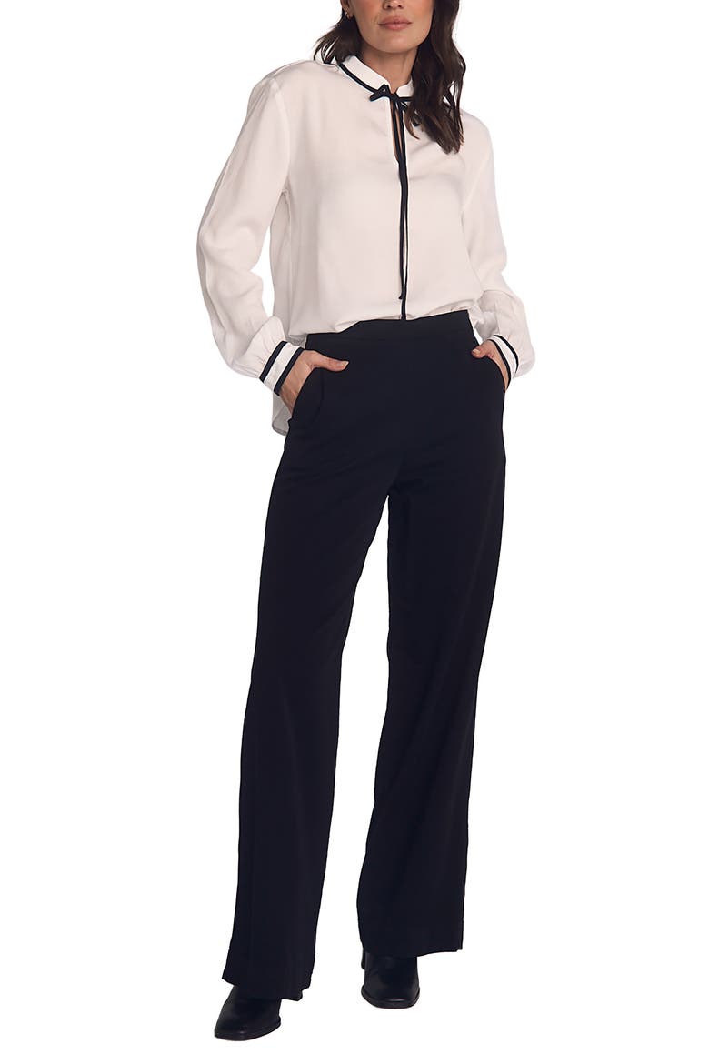 Catalina Pull-On Flat Front Wide Leg Pants, Alternate, color, BLACK