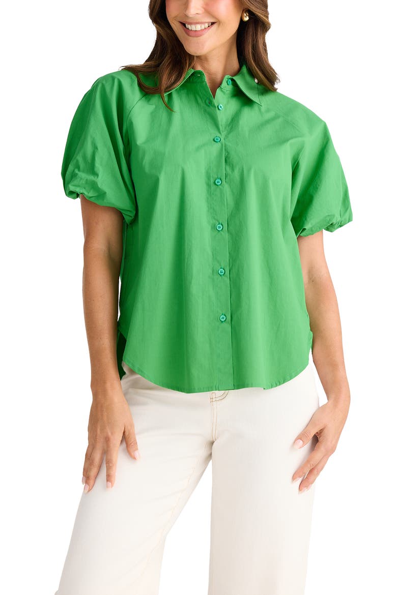 Meadow Puff Sleeve Shirt, Main, color, JADE