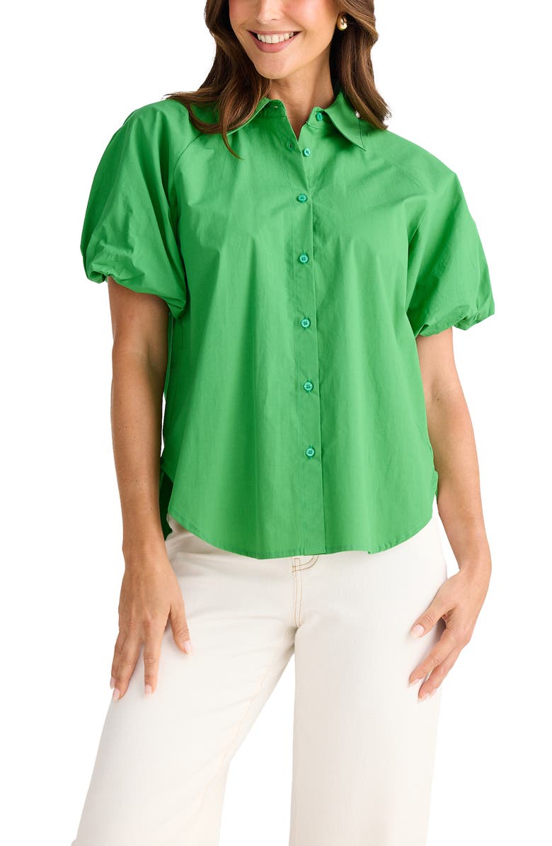 Brave+True Meadow Puff Sleeve Shirt, Main, color, Jade