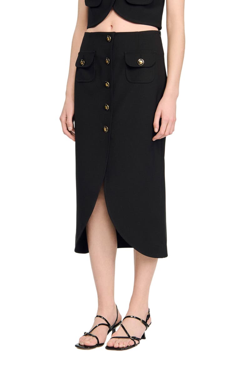 SANDRO Buttoned midi skirt, Alternate, color, Black