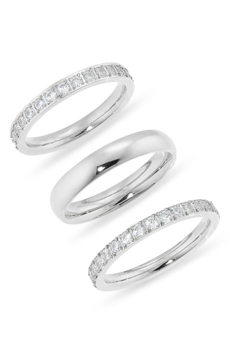 Nordstrom Set of 3 Waterproof Cubic Zirconia Stackable Rings, Main, color, Clear- Silver