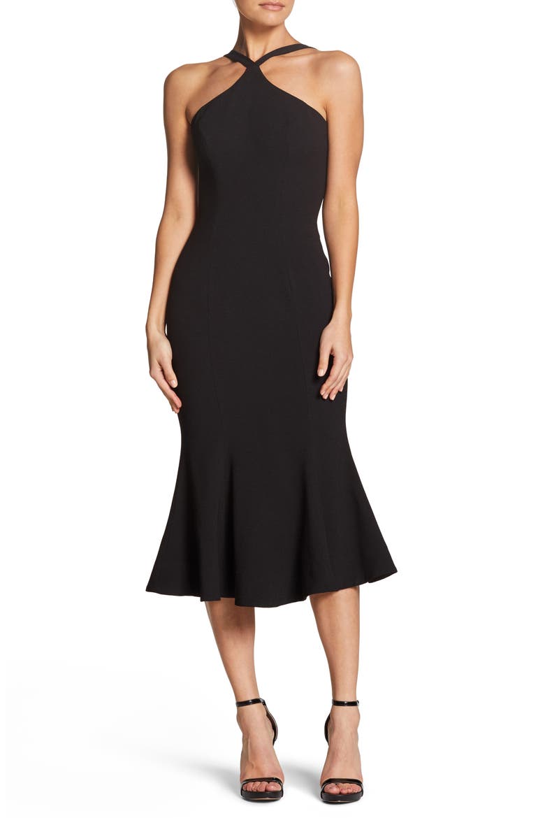 Tessa Crepe Mermaid Dress, Main, color, BLACK