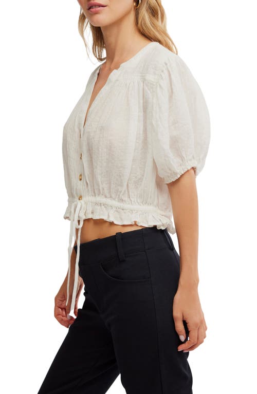 Free People Little Cloud Button-up Crop Top In Clean Ivory