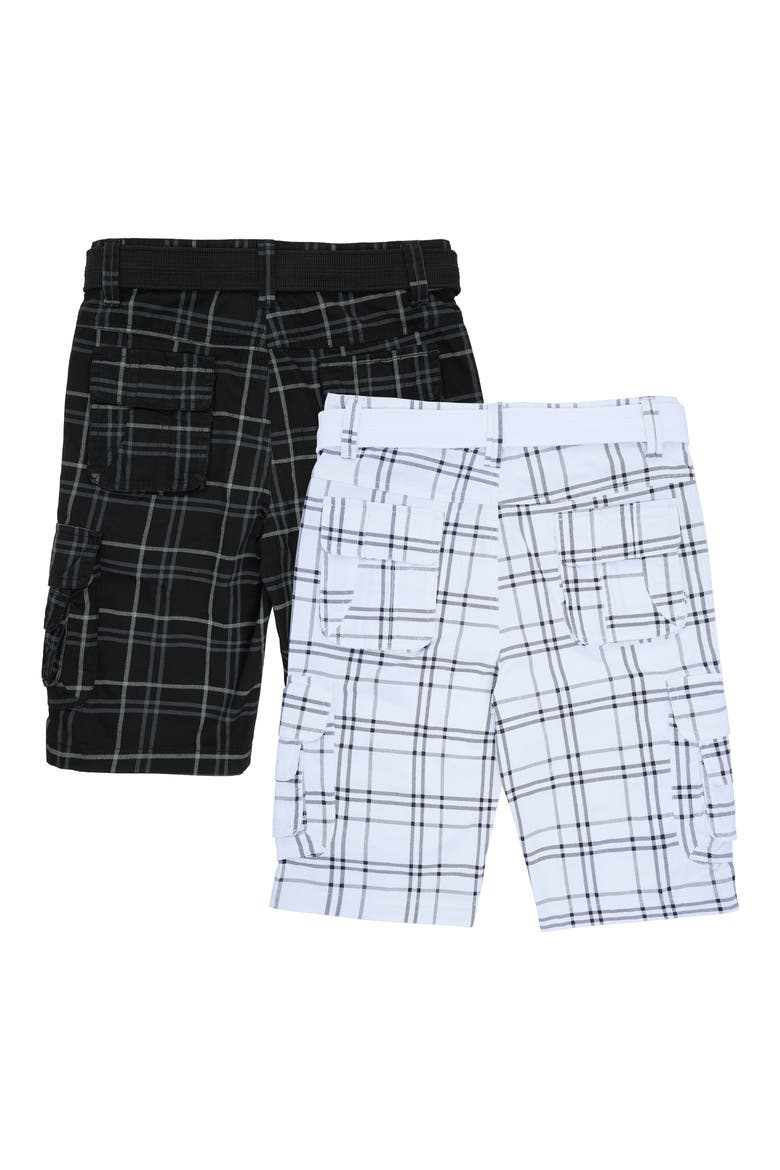 Kids' 2-Pack Belted Twill Cargo Shorts, Alternate, color, BK PLD/ WH PLD