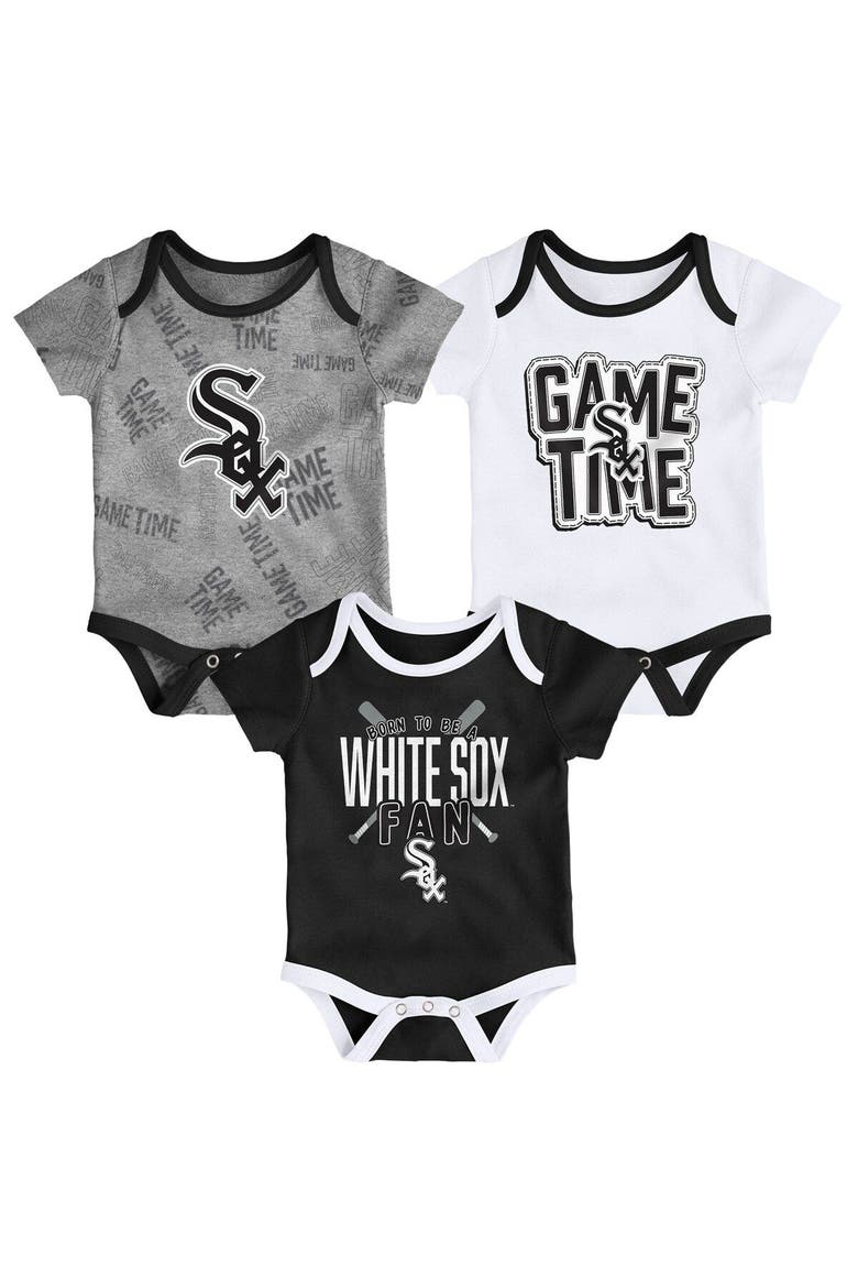 Newborn & Infant Chicago White Sox Black/White/Heathered Gray Game Time Three-Piece Bodysuit Set, Main, color, Black