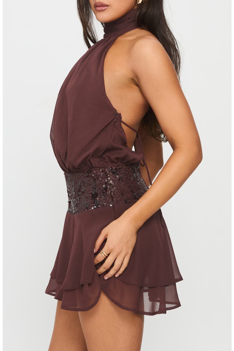 Zenayda Open Back Drop Waist Sequin Minidress, Alternate, color, BROWN