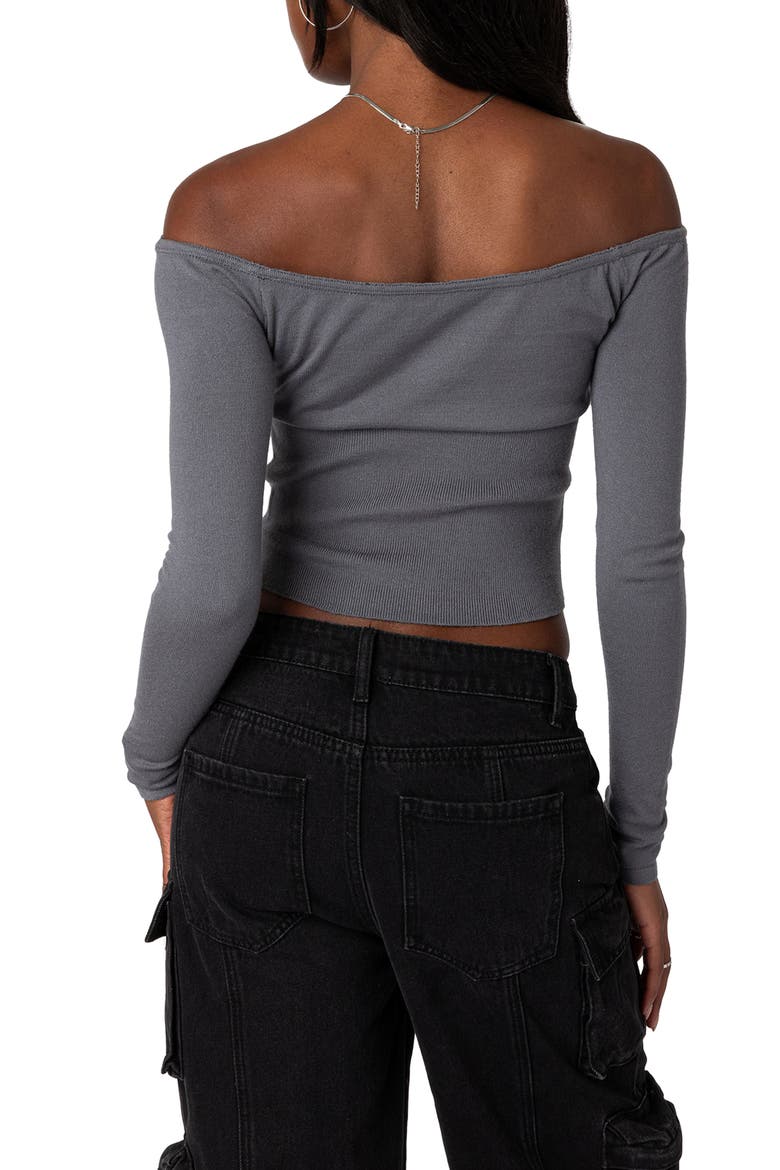Jane Tie Front Off the Shoulder Long Sleeve Crop Top, Alternate, color, GRAY
