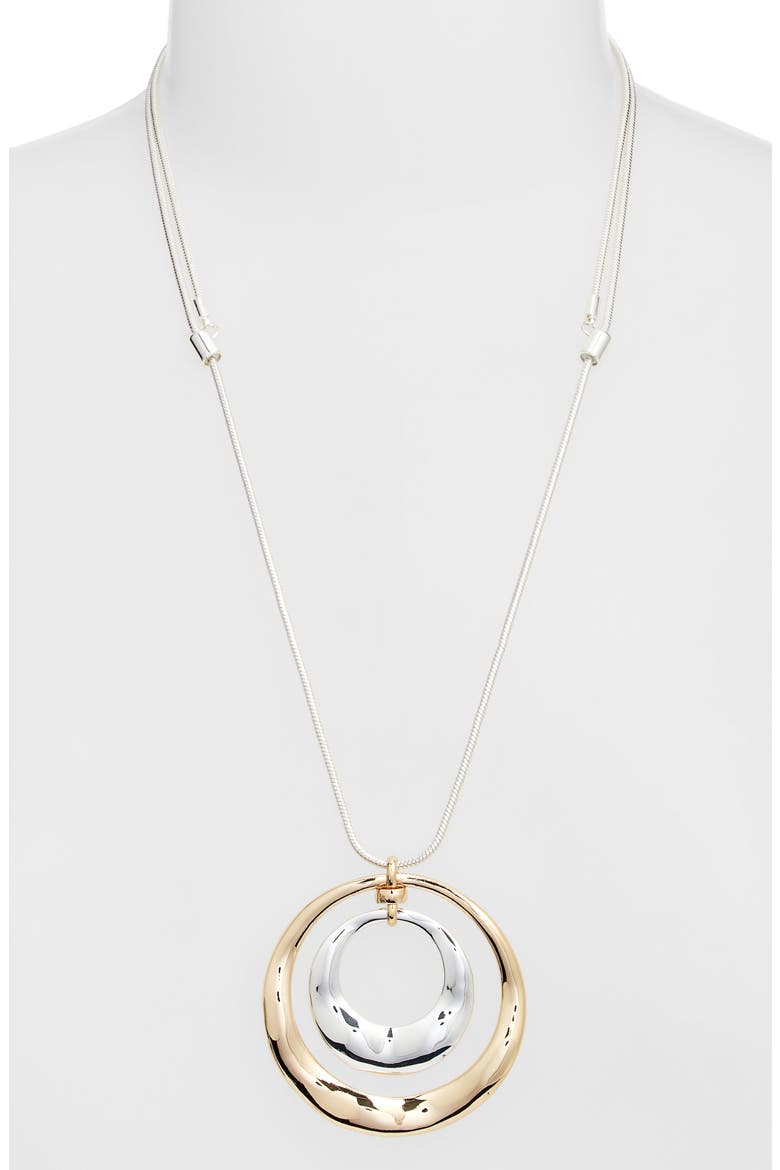 Concentric Circle Pendant Necklace, Alternate, color, GOLD- SILVER