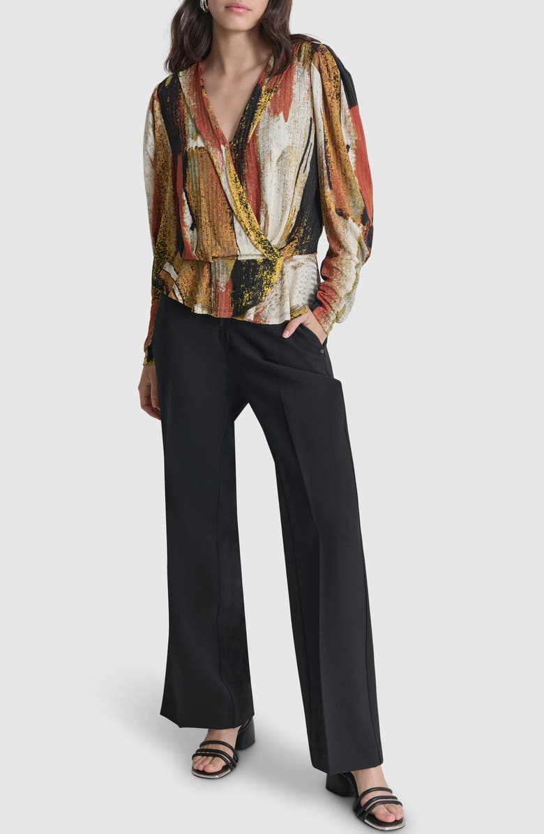 DKNY Print Faux Wrap Peplum Top, Alternate, color, Paint Stroke
