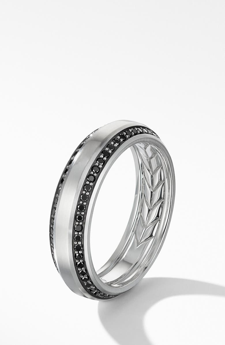 David Yurman Beveled Band Ring in 18K White Gold with Black Diamonds, Alternate, color, 