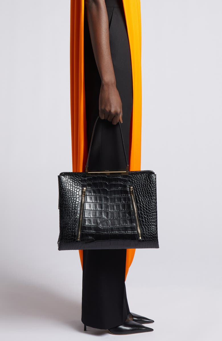 TOM FORD Patrick Croc Embossed Shoulder Bag, Alternate, color, Black