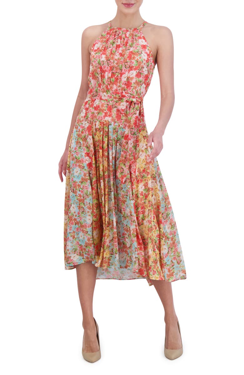 Vince Camuto Floral Halter Neck Chiffon Dress, Alternate, color, 