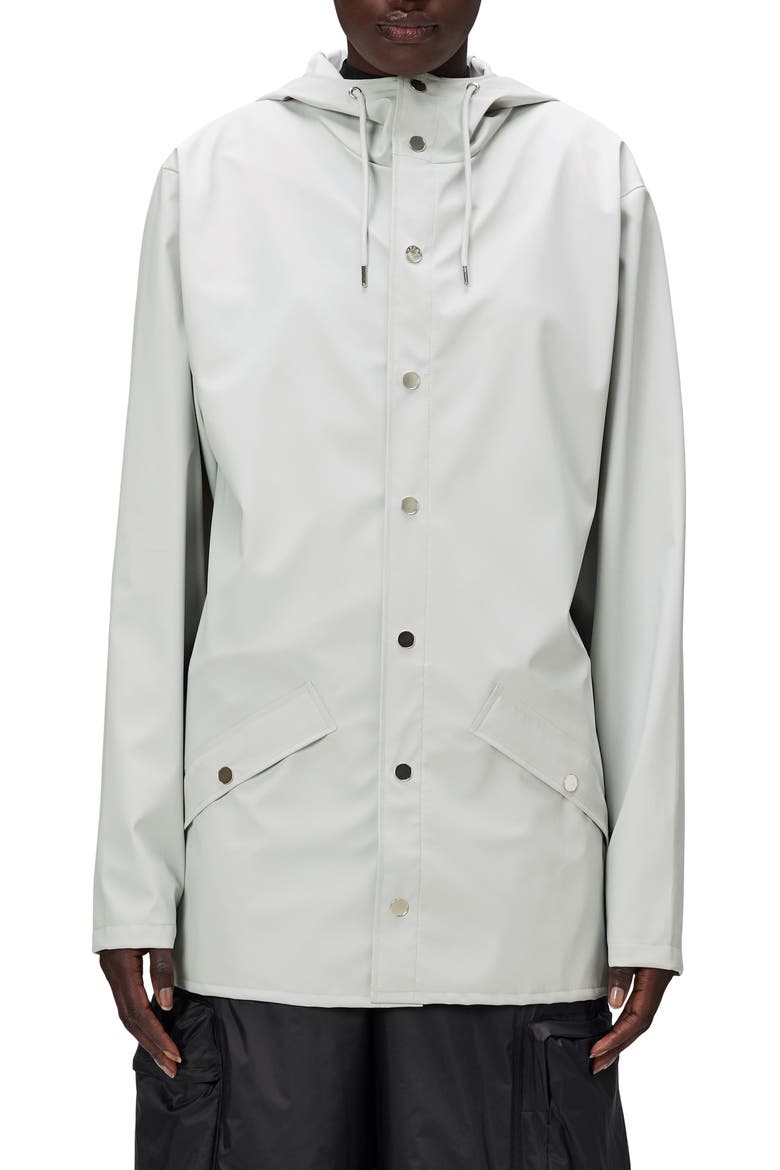 Waterproof Snap Front Rain Jacket, Main, color, ASH