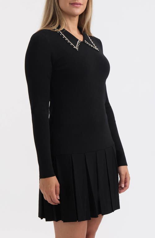 Ellen Tracy Embellished Collar Long Sleeve Sweater Dress In Black