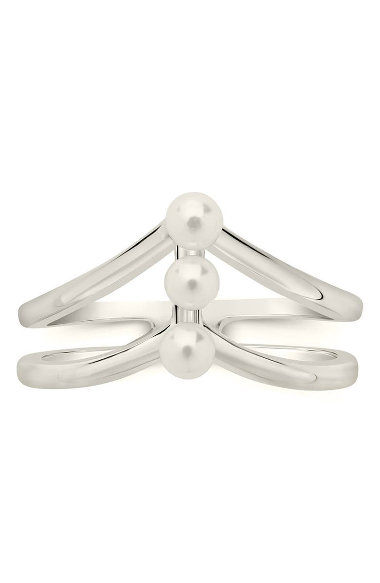 Sterling Forever Sterling Silver Triple 3.5mm Freshwater Pearl Cutout Ring, Alternate, color, Silver
