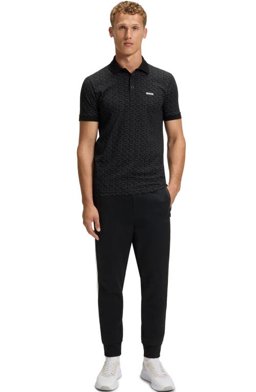 Hugo Boss Boss Paddy Geo Print Cotton Polo In Black