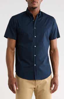 DENIM AND FLOWER Dot Print Short Sleeve Button-Down Shirt