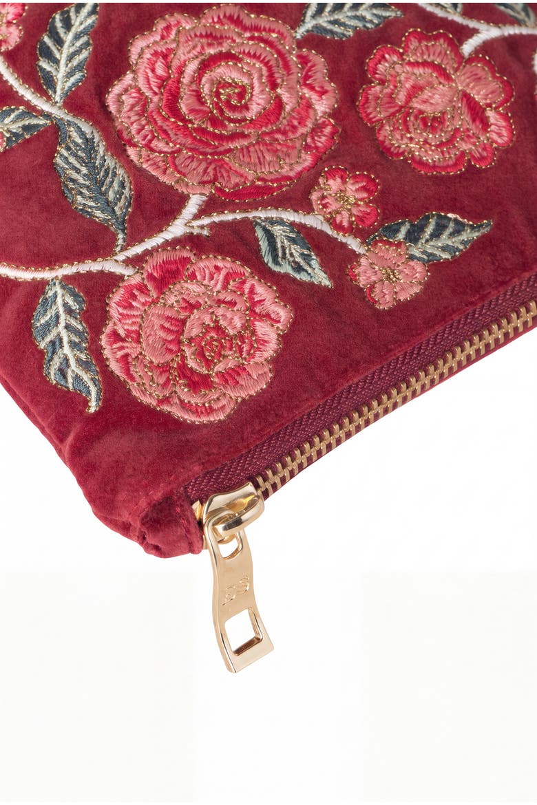 Camellia Romance Velvet Everyday Pouch, Alternate, color, Cranberry