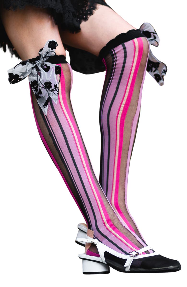 Sock Candy Parisian Stripe Bow Knee High Socks, Alternate, color, 