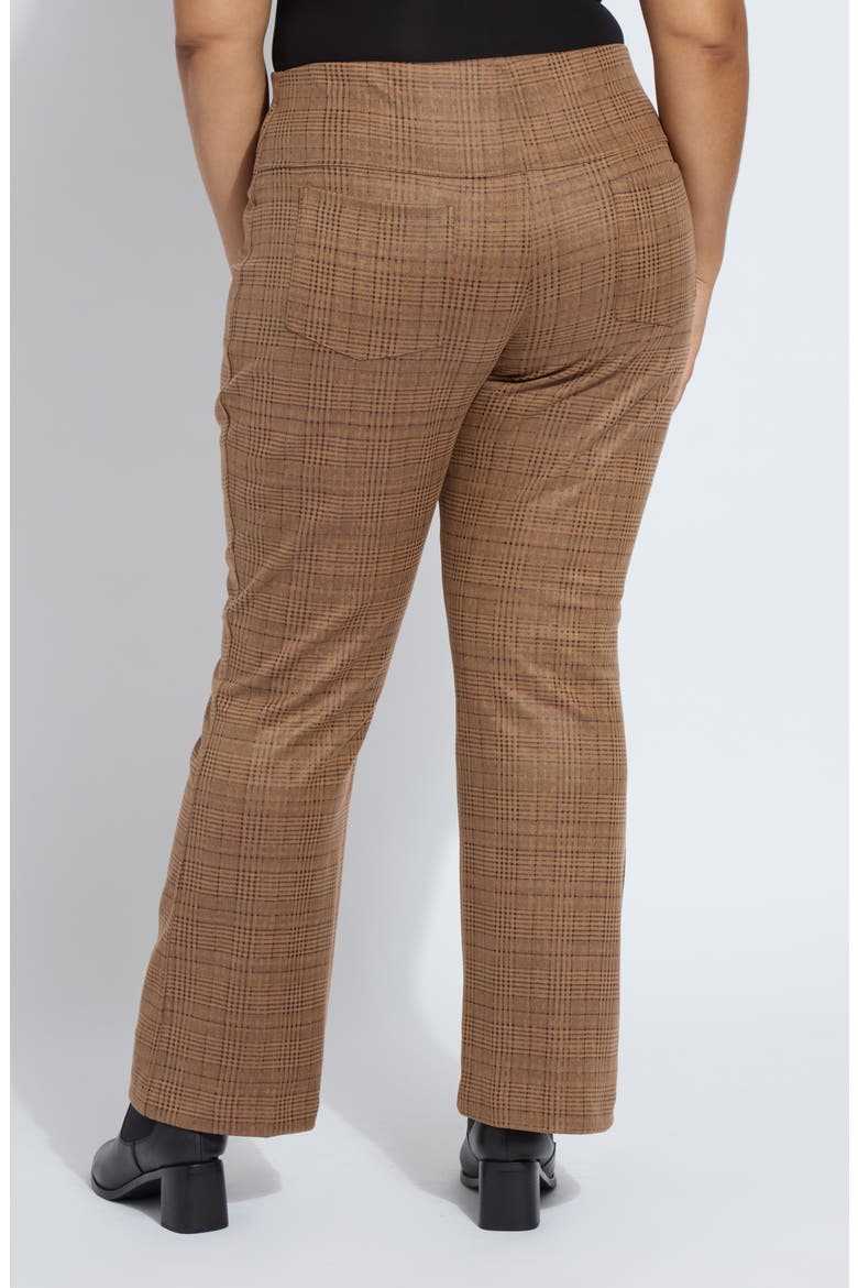 Neoprene Baby Bootcut Pants, Alternate, color, WARM BROWN PLAID