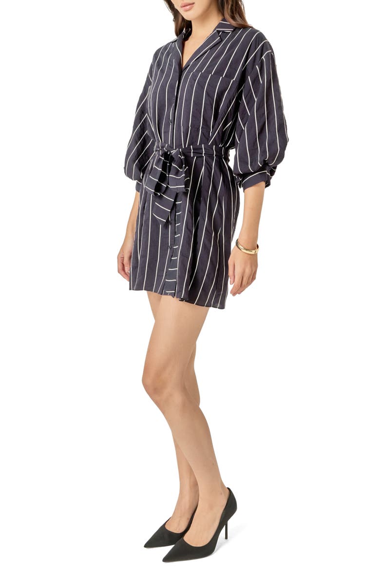 Striped Tie Waist Mini Shirtdress, Alternate, color, NAVY/ WHITE