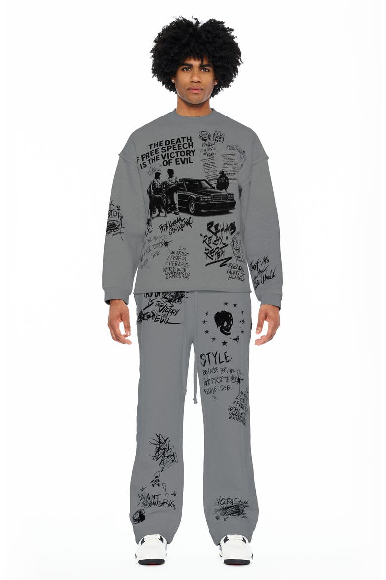 Graphic French Terry Sweatpants, Alternate, color, HEATHER GREY