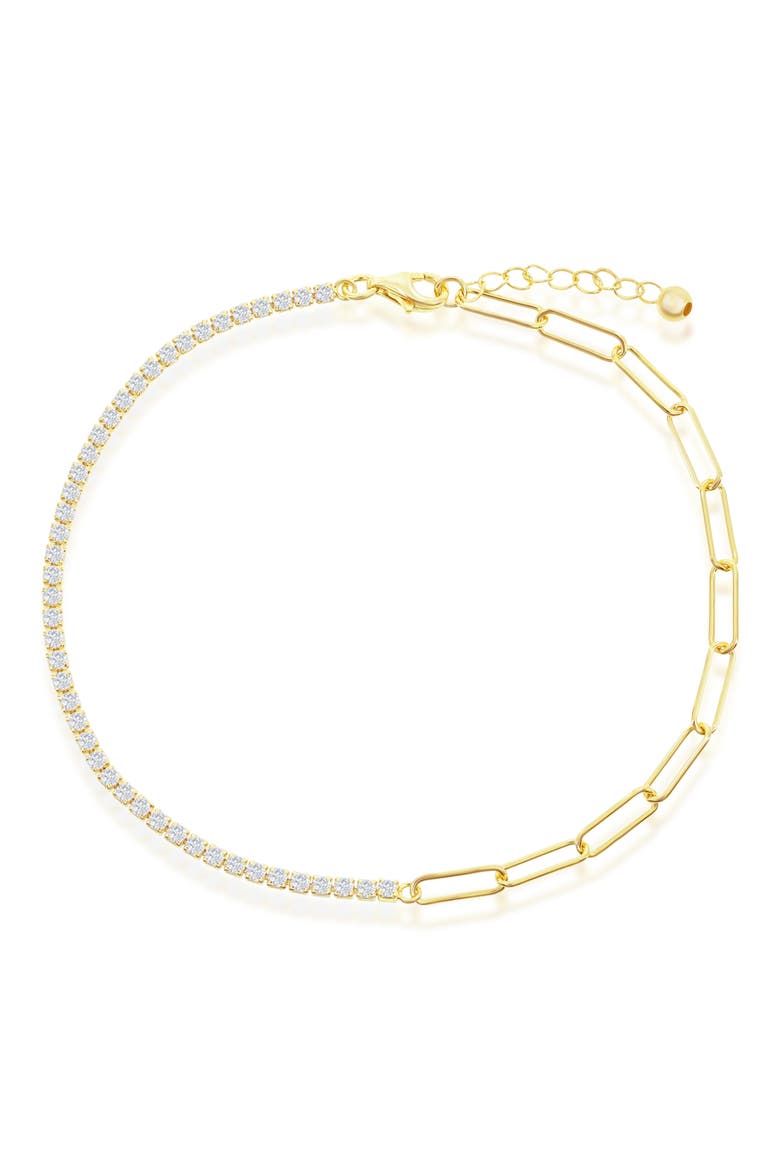 Paperclip Link & CZ Tennis Anklet, Alternate, color, GOLD