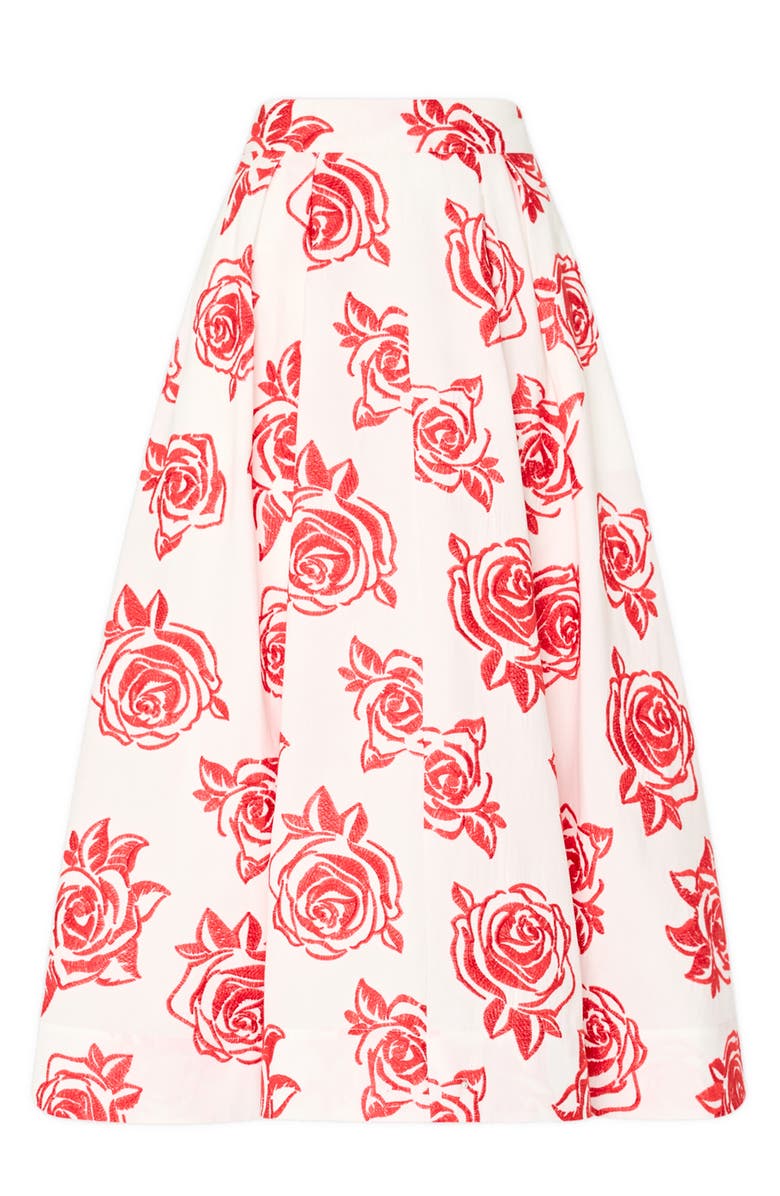 Milly Juliet Rose Embroidery Cotton Midi Skirt, Alternate, color, Red/ White