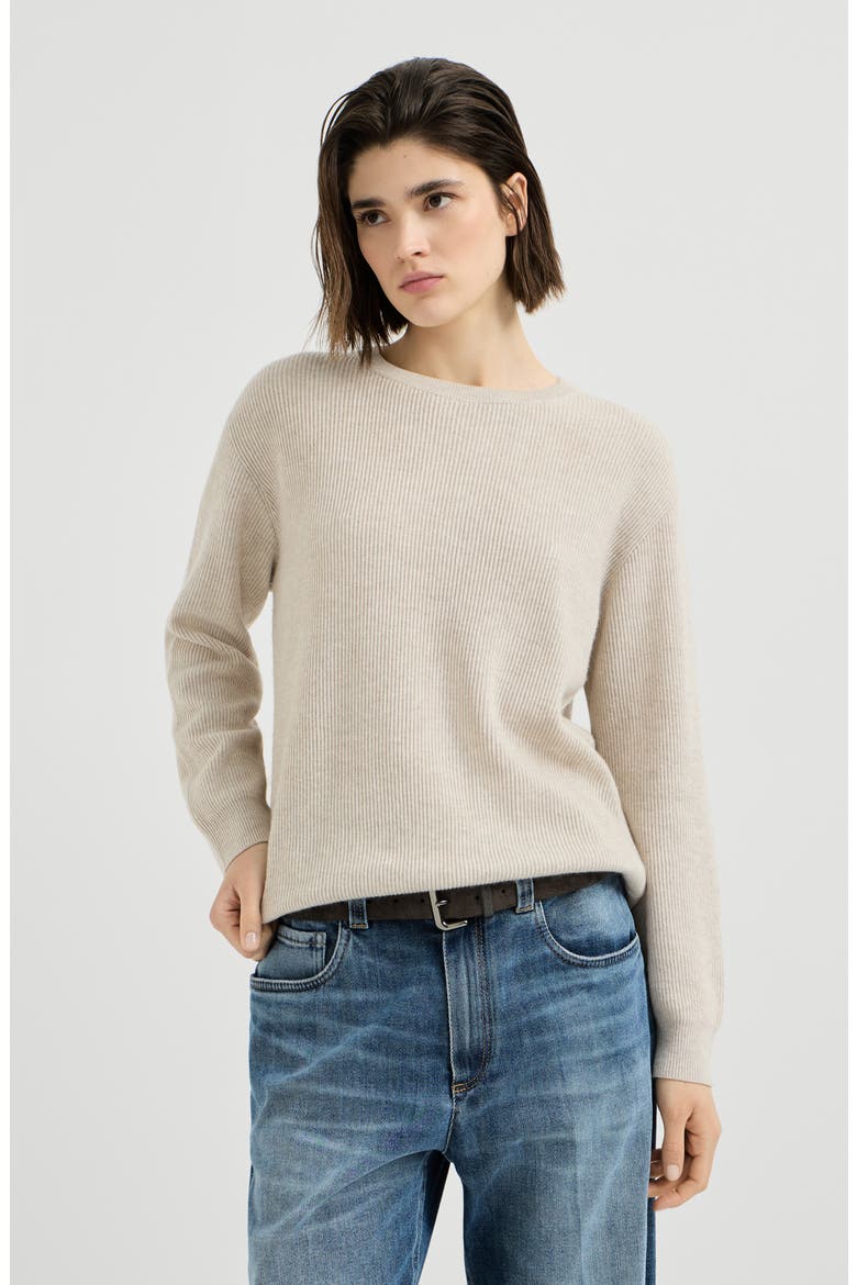Cashmere English rib sweater with monili, Main, color, Oat