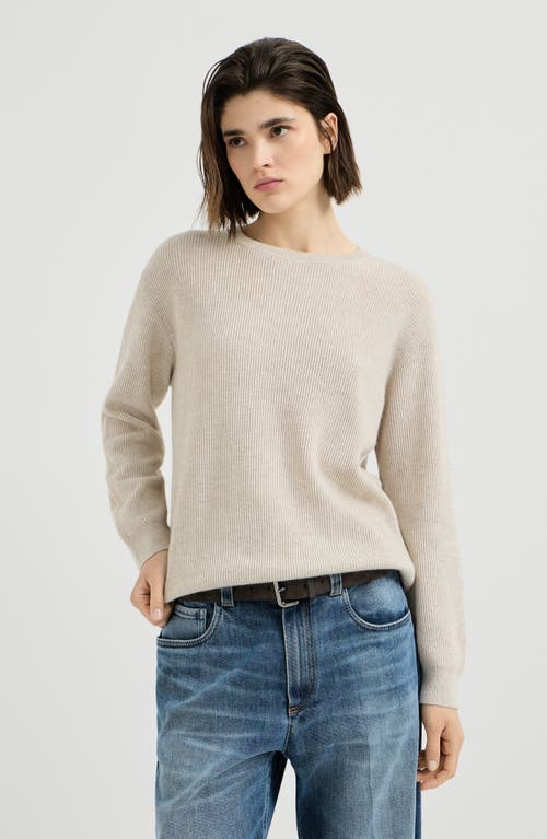 Brunello Cucinelli Cashmere English rib sweater with monili in Oat at Nordstrom, Size X-Large