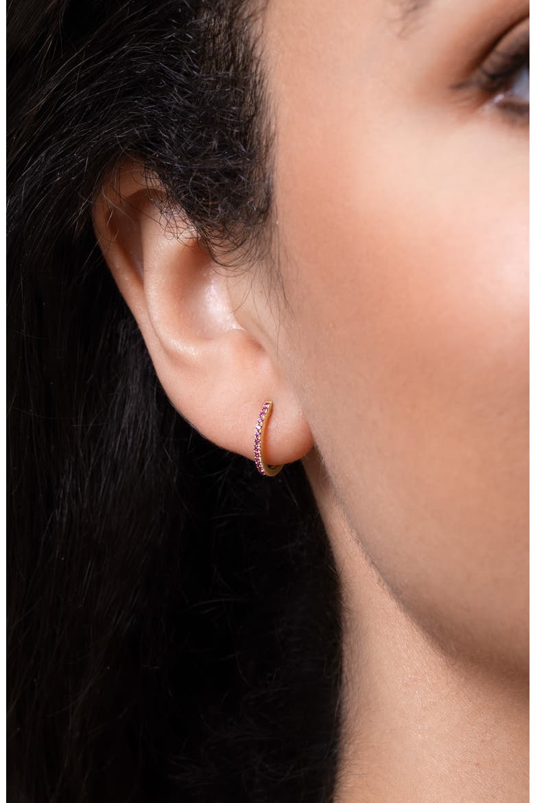 El Mar Huggie Hoop Earrings, Alternate, color, 18K YELLOW PINK SAPPHIRE