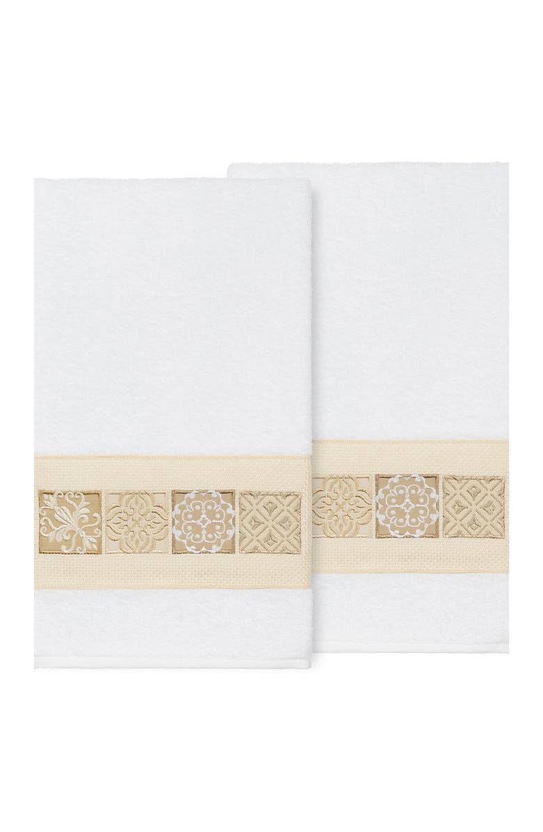 Linum Home Textiles Vivian Embellished Bath Towel - Set of 2 - White, Main, color, White