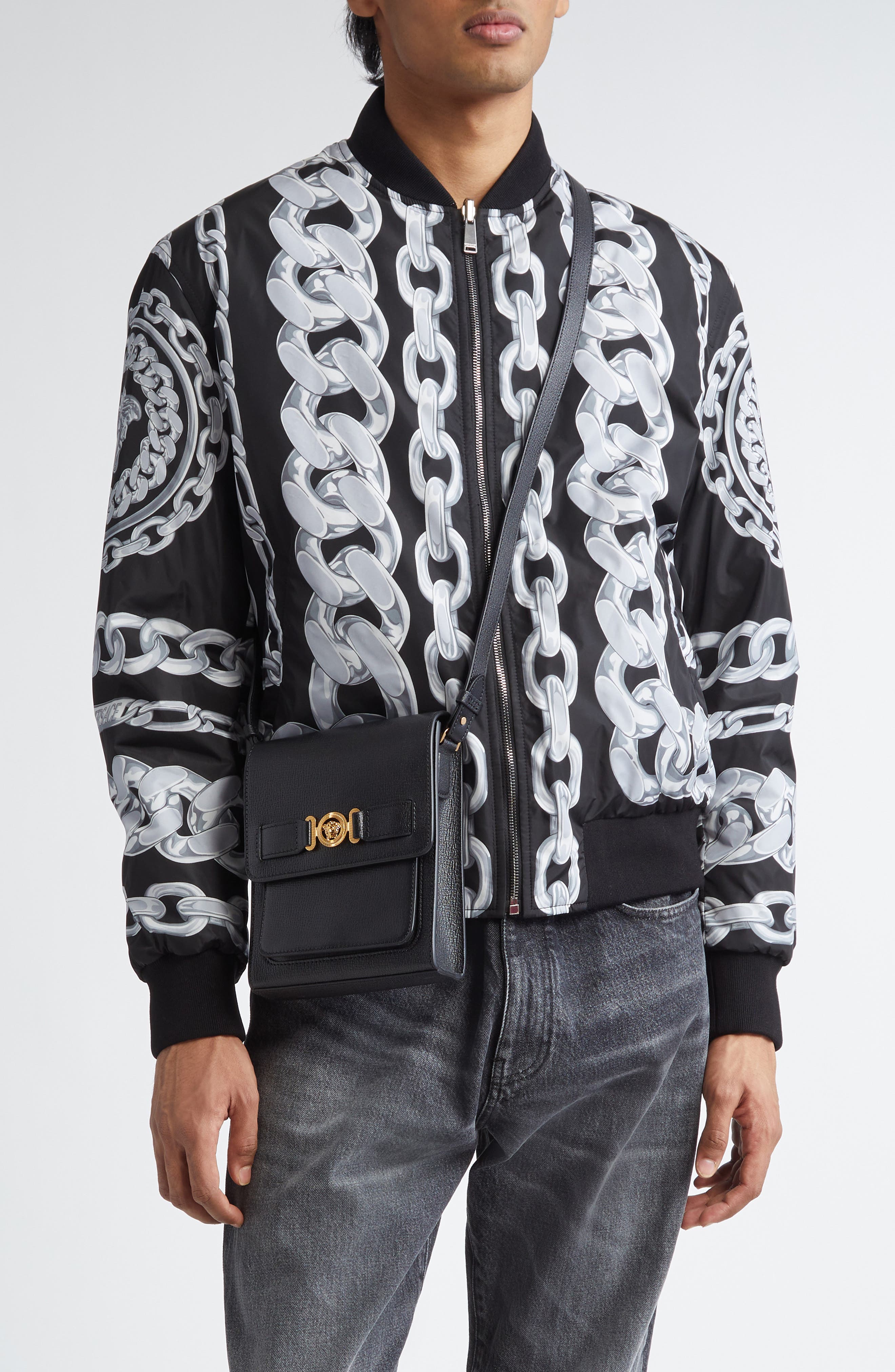 Versace Medusa '95 Leather North/South Messenger Bag, Alternate, color, 