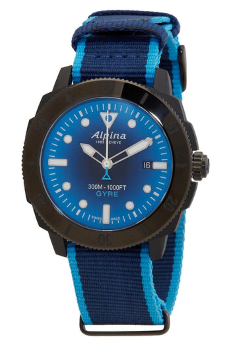 Seastrong Diver Gyre Automatic NATO Strap Watch, 44mm, Main, color, BLUE