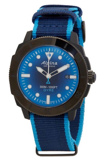 Alpina Seastrong Diver Gyre Automatic Nato Strap Watch, 44mm In Blue