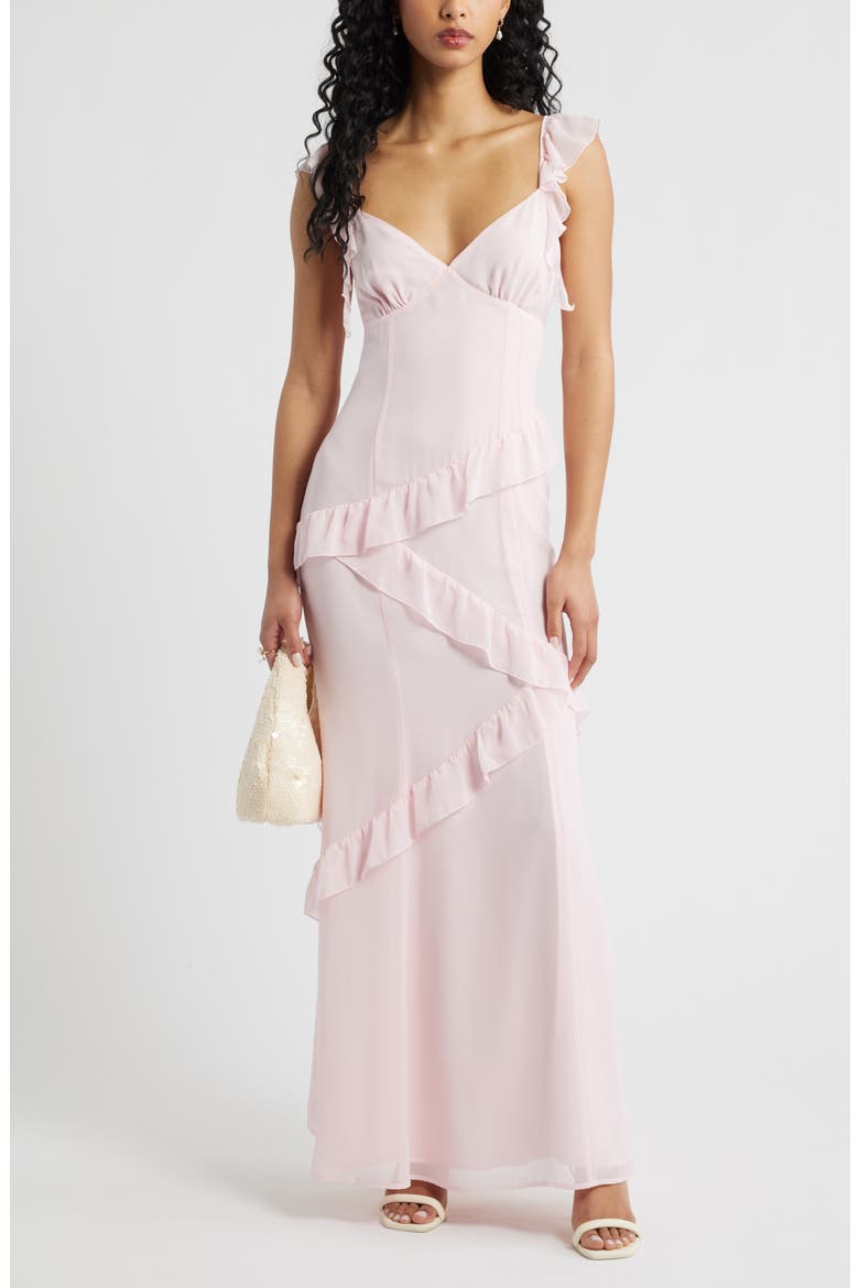 Asymmetric Ruffle Tiered Maxi Dress, Main, color, PINK BALM