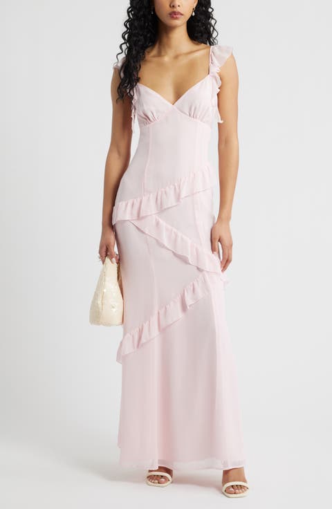 Asymmetric Ruffle Tiered Maxi Dress