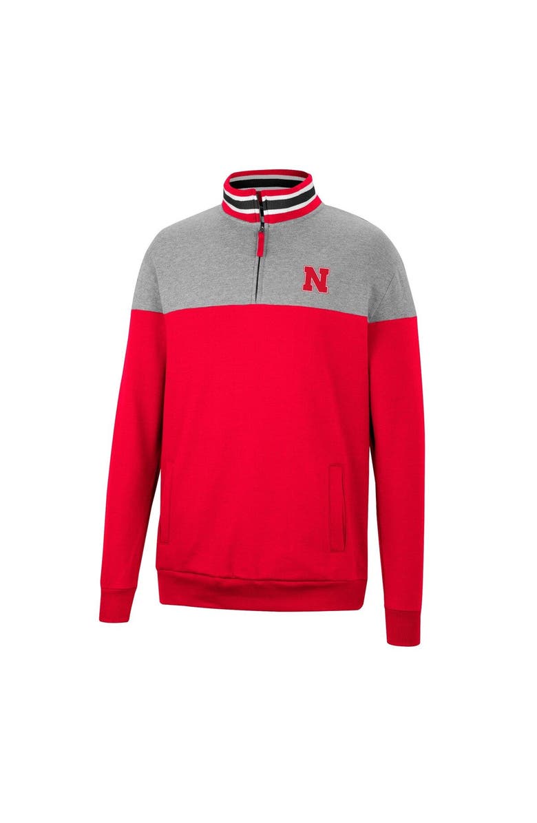 COLOSSEUM Men's Colosseum Heathered Gray/Scarlet Nebraska Huskers Be the Ball Quarter-Zip Top, Alternate, color, Scarlet