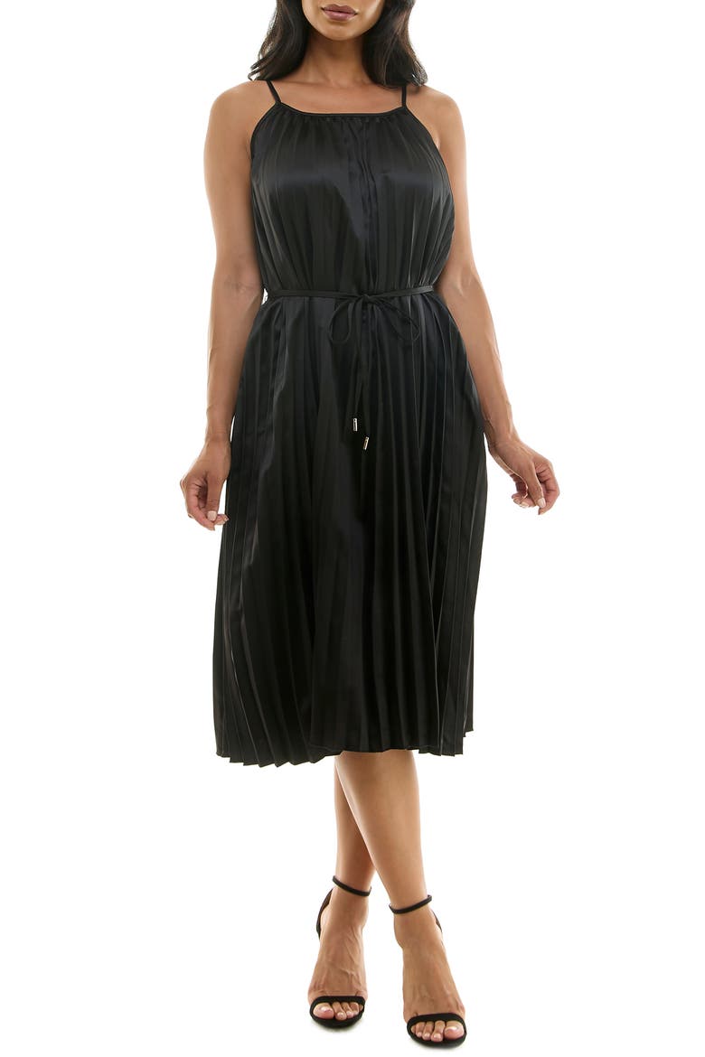 Pleated Midi Dress, Main, color, BLACK