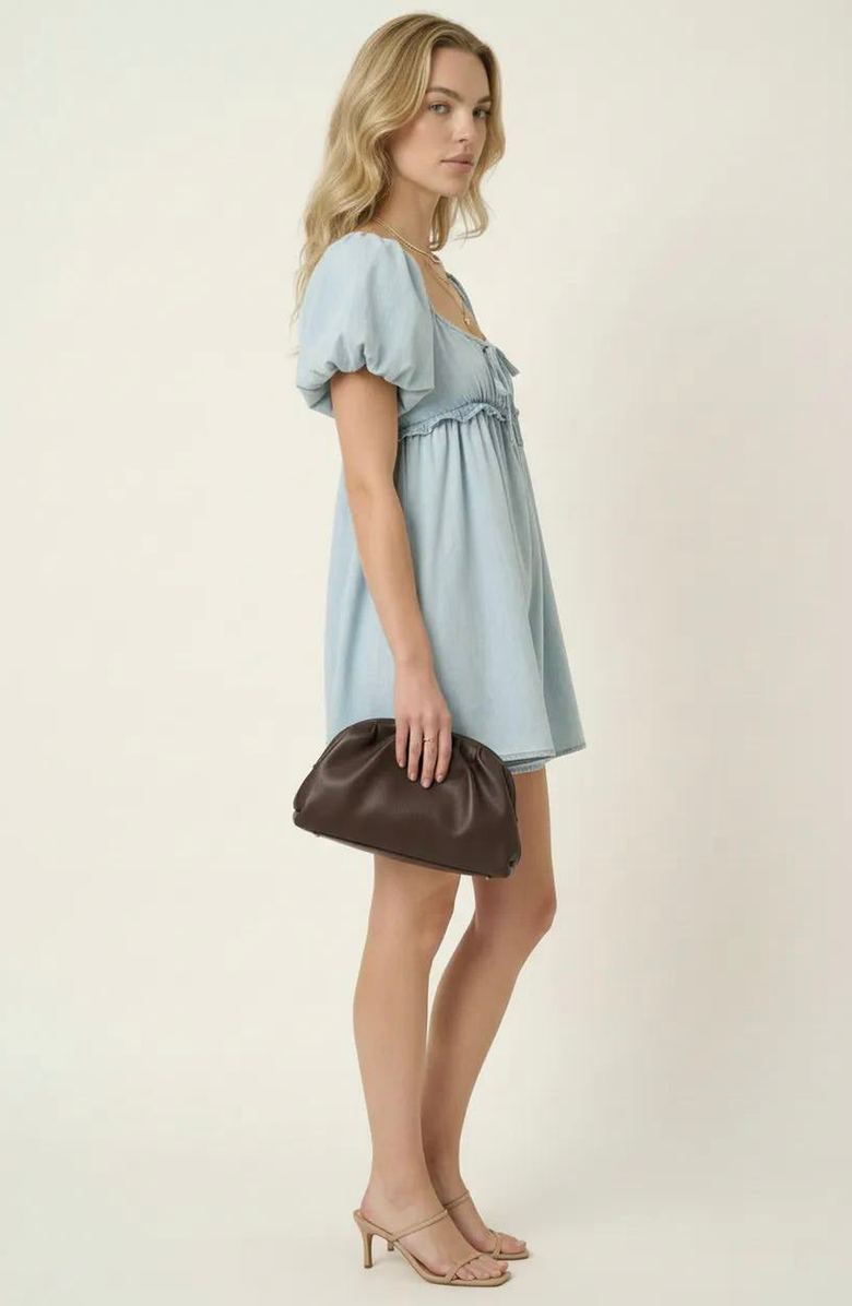 Modenaire Puff Sleeve Romper with Tie Front and Relaxed Flowy Fit, Alternate, color, Light Blue
