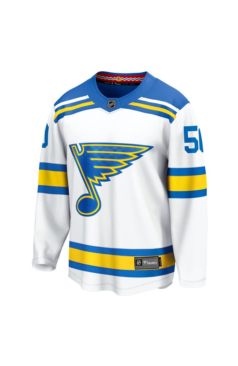 FANATICS Men's Fanatics Jordan Binnington White St. Louis Blues Away Breakaway Player Jersey, Alternate, color, White